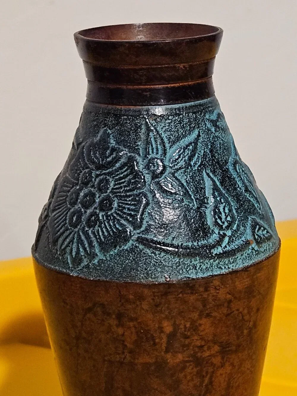 Vintage Patinated dark bronze metal bud Vase size small